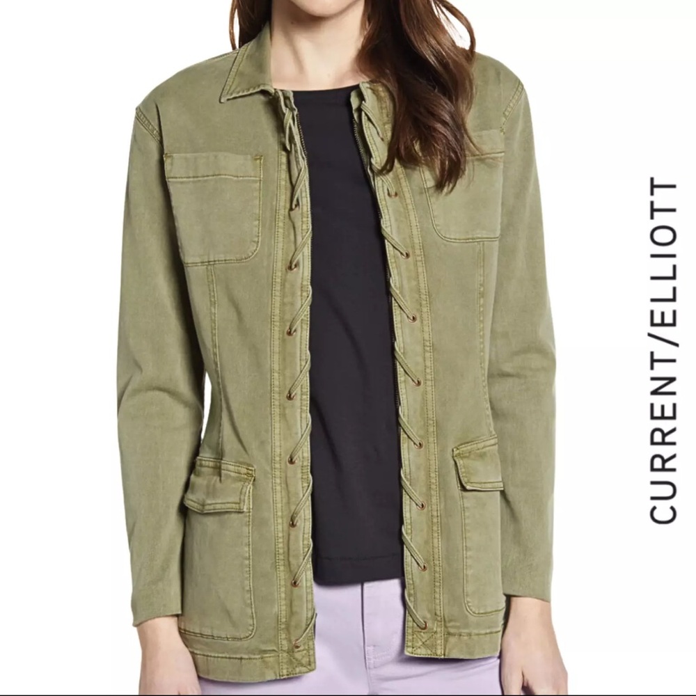 Current/Elliot Lace Placket Military Style Jacket Zip| Button Size XS Pre-Loved